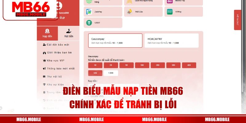 Điền biểu mẫu nạp tiền MB66 chính xác để tránh bị lỗi